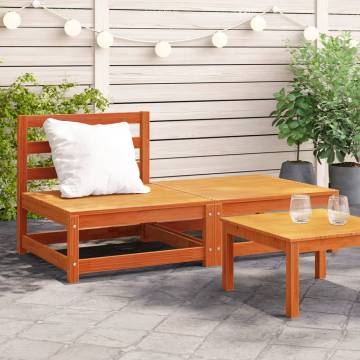 Garden Sofa Armless with Footstool - Wax Brown Pine Wood