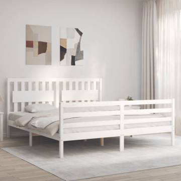 White Super King Size Bed Frame with Headboard | Solid Wood