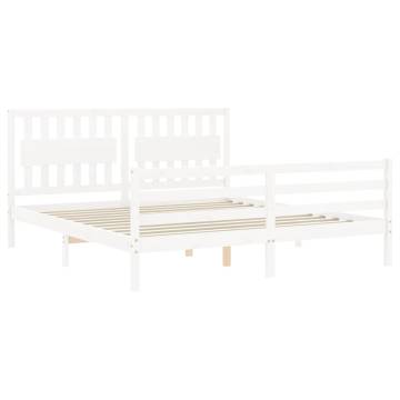 White Super King Size Bed Frame with Headboard | Solid Wood