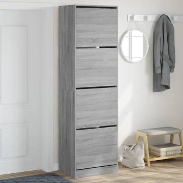 Shoe Cabinet with 4 Flip-Drawers - Grey Sonoma | HipoMarket