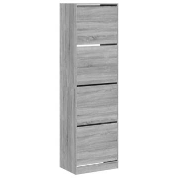 Shoe Cabinet with 4 Flip-Drawers - Grey Sonoma | HipoMarket