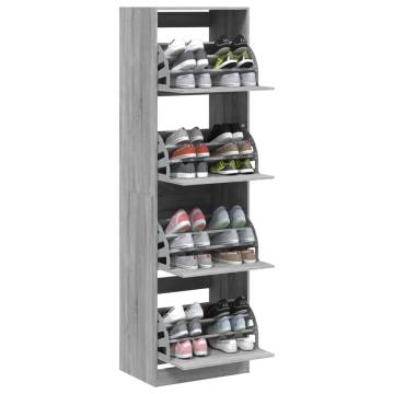 Shoe Cabinet with 4 Flip-Drawers - Grey Sonoma | HipoMarket