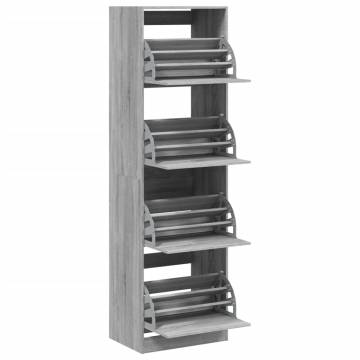 Shoe Cabinet with 4 Flip-Drawers - Grey Sonoma | HipoMarket