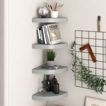 Stylish Floating Corner Shelves - 4 Pcs Grey 25x25x3.8 cm