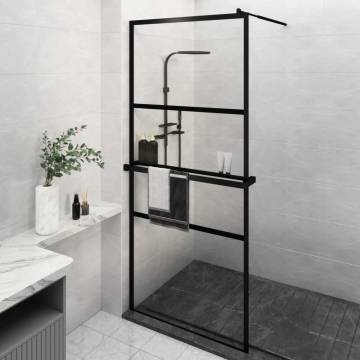 Modern Walk-in Shower Wall with Shelf Black 100x195 cm