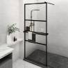 Walk-in Shower Wall with Shelf Black 100x195 cm ESG Glass&Aluminium Colour black Size 100 x 195 cm Model 2 horizontal bars 