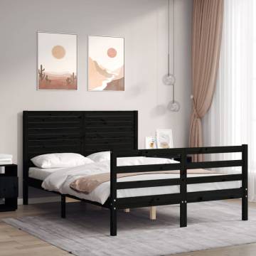 Black Bed Frame with Headboard - Solid Pinewood 120x200 cm