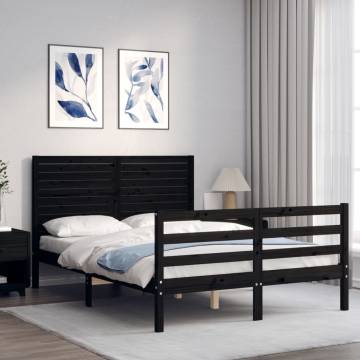 Black Bed Frame with Headboard - Solid Pinewood 120x200 cm