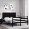 Black Bed Frame with Headboard - Solid Pinewood 120x200 cm