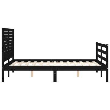 Black Bed Frame with Headboard - Solid Pinewood 120x200 cm