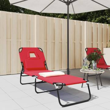 Folding Sun Lounger - Red Oxford Fabric & Steel | Hipomarket