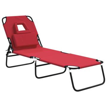 Folding Sun Lounger - Red Oxford Fabric & Steel | Hipomarket