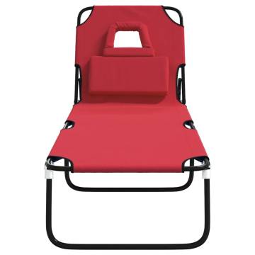 Folding Sun Lounger - Red Oxford Fabric & Steel | Hipomarket