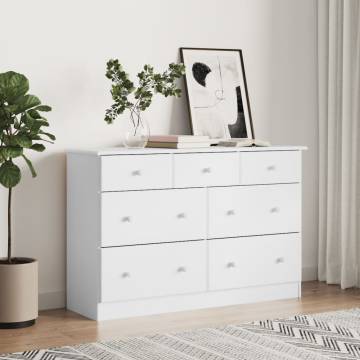 ALTA White Chest of Drawers - Solid Pine Wood 112x35x73 cm