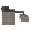 L-Shaped Garden Sofa with Table & Cushions - Grey Poly Rattan