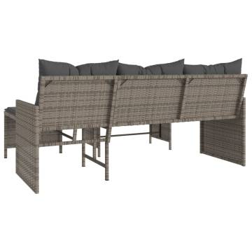 L-Shaped Garden Sofa with Table & Cushions - Grey Poly Rattan