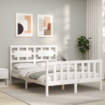 White Double Bed Frame with Headboard | Solid Pinewood Design