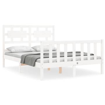 White Double Bed Frame with Headboard | Solid Pinewood Design