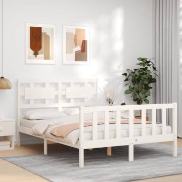 White Double Bed Frame with Headboard | Solid Pinewood Design