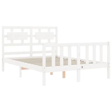 White Double Bed Frame with Headboard | Solid Pinewood Design