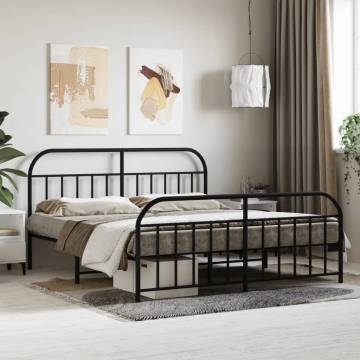 Black Metal Bed Frame with Headboard & Footboard - 183x213 cm