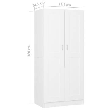 Stylish White Wardrobe - 82.5x51.5x180 cm Engineered Wood