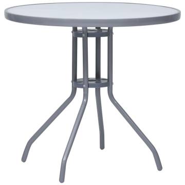 Elegant Light Grey Garden Table - 80 cm Steel & Glass