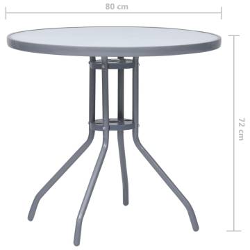 Elegant Light Grey Garden Table - 80 cm Steel & Glass