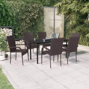 7 Piece Brown and Black Outdoor Dining Set - Ideal for Al Fresco