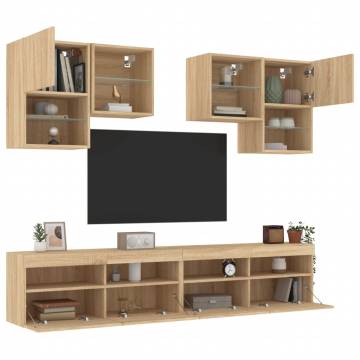 6 Piece TV Wall Cabinet Set with LED Lights - Sonoma Oak