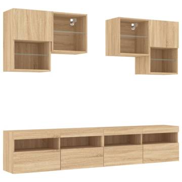 6 Piece TV Wall Cabinet Set with LED Lights - Sonoma Oak