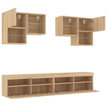 6 Piece TV Wall Cabinet Set with LED Lights - Sonoma Oak