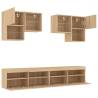 6 Piece TV Wall Cabinet Set with LED Lights - Sonoma Oak