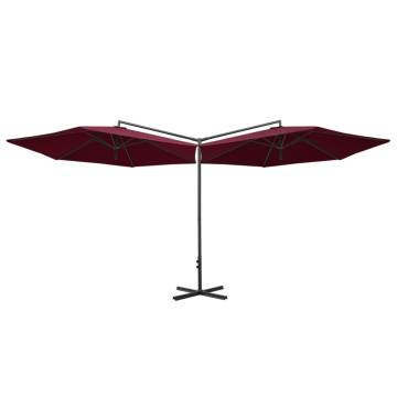 Double Parasol with Steel Pole - Bordeaux Red 600 cm | HipoMarket