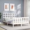 White Double Bed Frame with Headboard - Solid Pine Wood