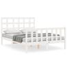 White Double Bed Frame with Headboard - Solid Pine Wood