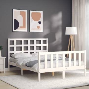 White Double Bed Frame with Headboard - Solid Pine Wood