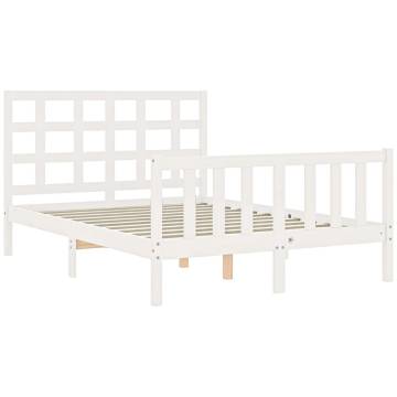 White Double Bed Frame with Headboard - Solid Pine Wood