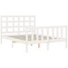 White Double Bed Frame with Headboard - Solid Pine Wood