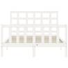 White Double Bed Frame with Headboard - Solid Pine Wood