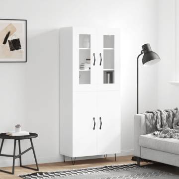 Stylish High Gloss White Highboard - 69.5x34x180 cm