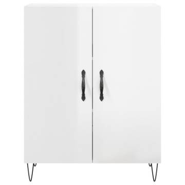 Stylish High Gloss White Highboard - 69.5x34x180 cm