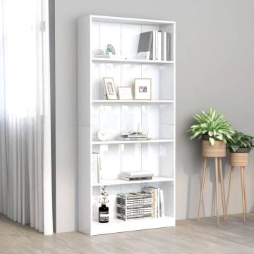 5-Tier White Book Cabinet - Stylish & Durable Storage Solution