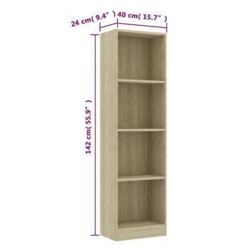 4-Tier Book Cabinet in Sonoma Oak - Modern Engineered Wood