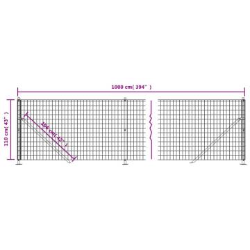 Wire Mesh Fence with Flange Anthracite - 1.1x10 m | HipoMarket