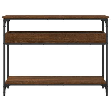 Elegant Brown Oak Console Table with Shelf - 100x29x75cm