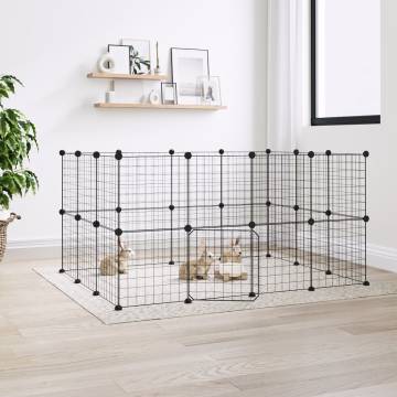 28-Panel Pet Cage with Door - Durable Black Steel 35x35 cm