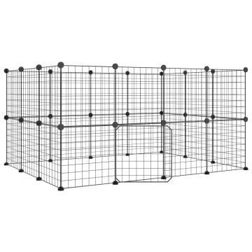 28-Panel Pet Cage with Door - Durable Black Steel 35x35 cm