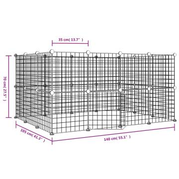 28-Panel Pet Cage with Door - Durable Black Steel 35x35 cm