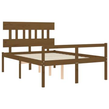 Honey Brown Double Bed Frame with Headboard - Solid Wood